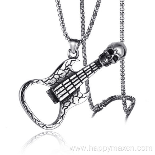 Man's Stainless Steel Engraved Guitar Jewelry Necklace